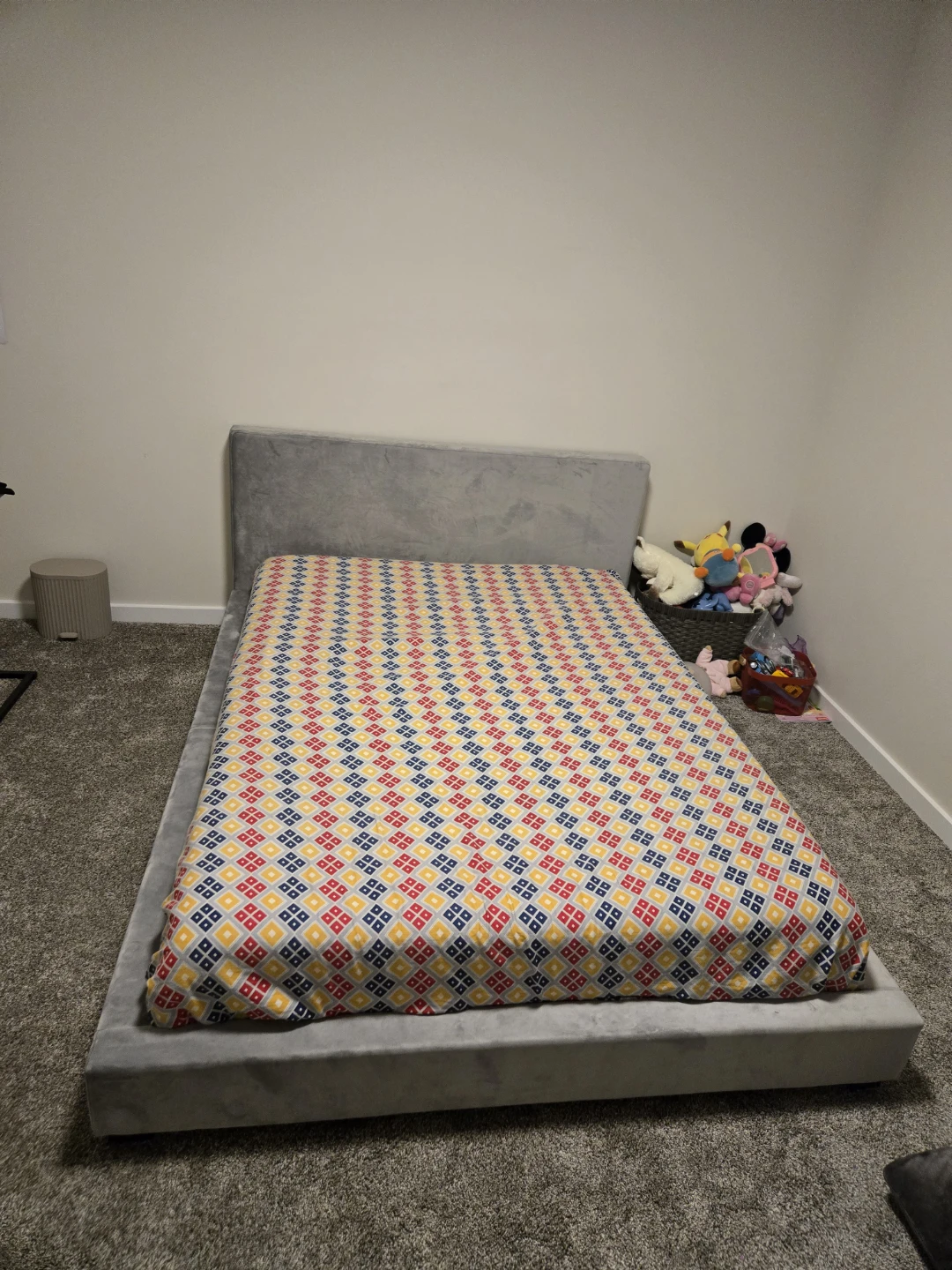 Grey Velvet Platform Bed Frame
