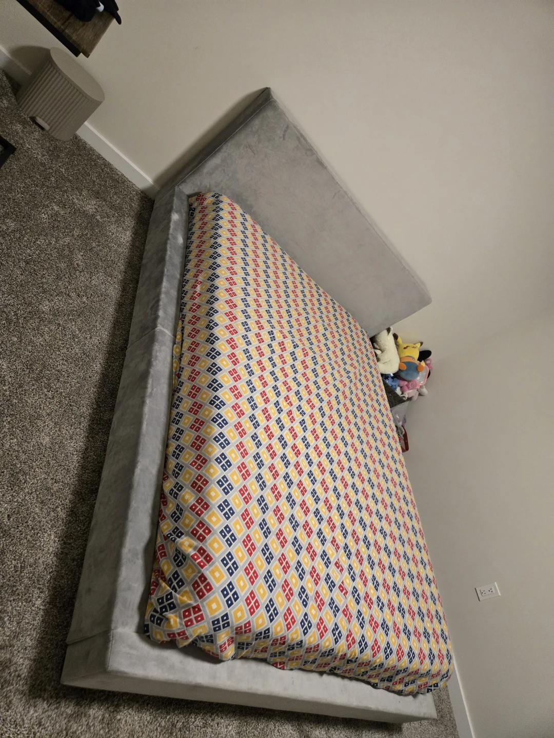 Grey Velvet Platform Bed Frame - photo 2