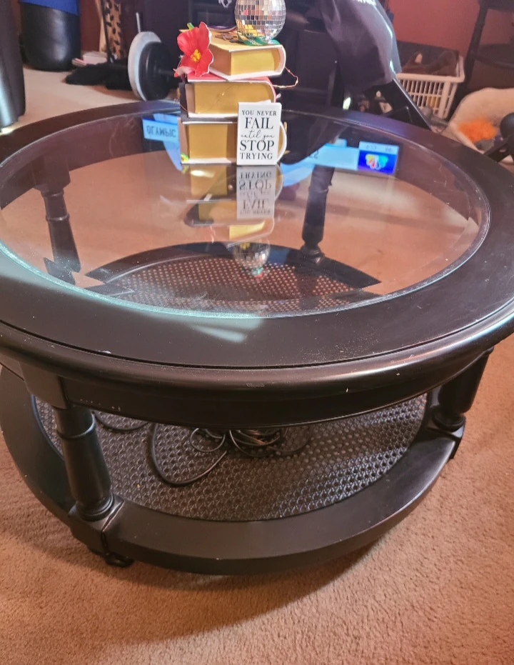 Round Black Coffee Table with Glass Top - photo 2