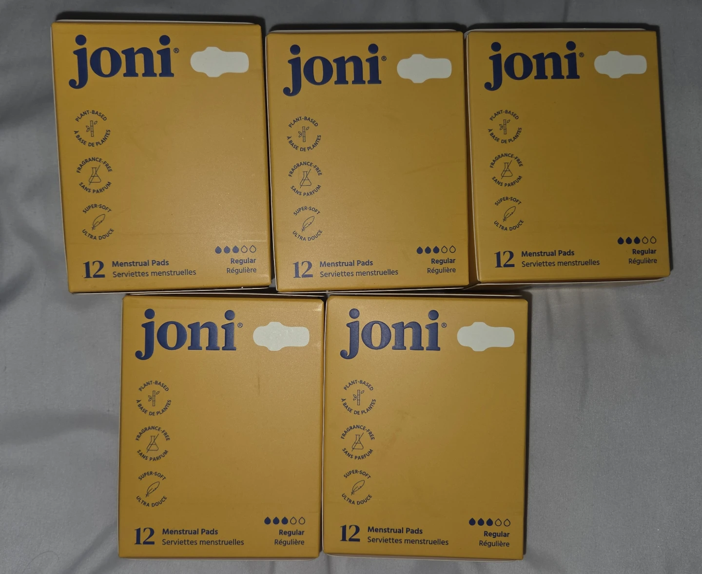 Joni Menstrual Pads - Regular, 12 count (5 boxes)
