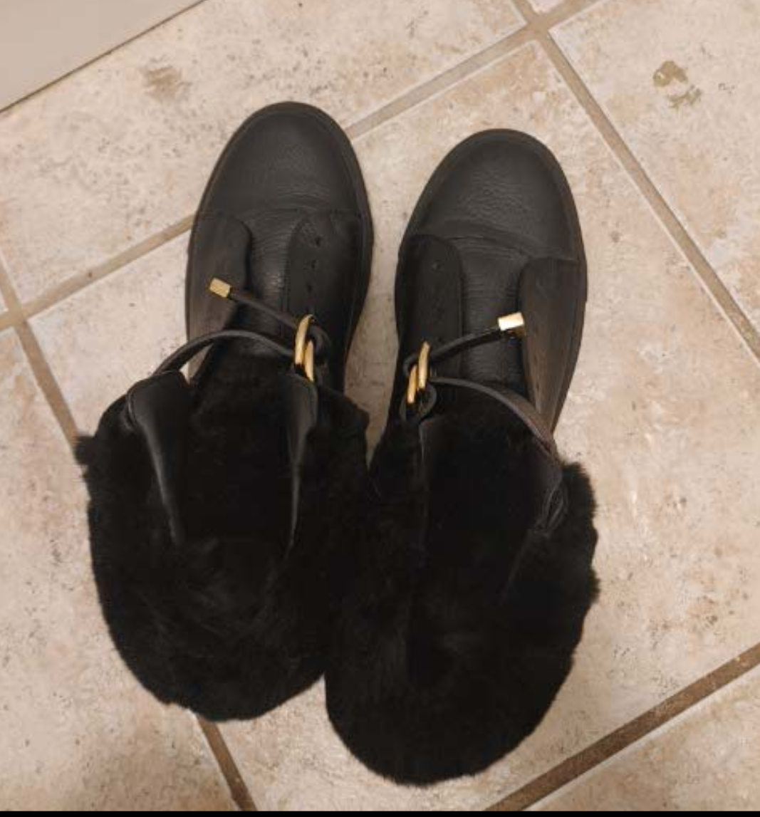 Black Leather Furry Sneakers size 8