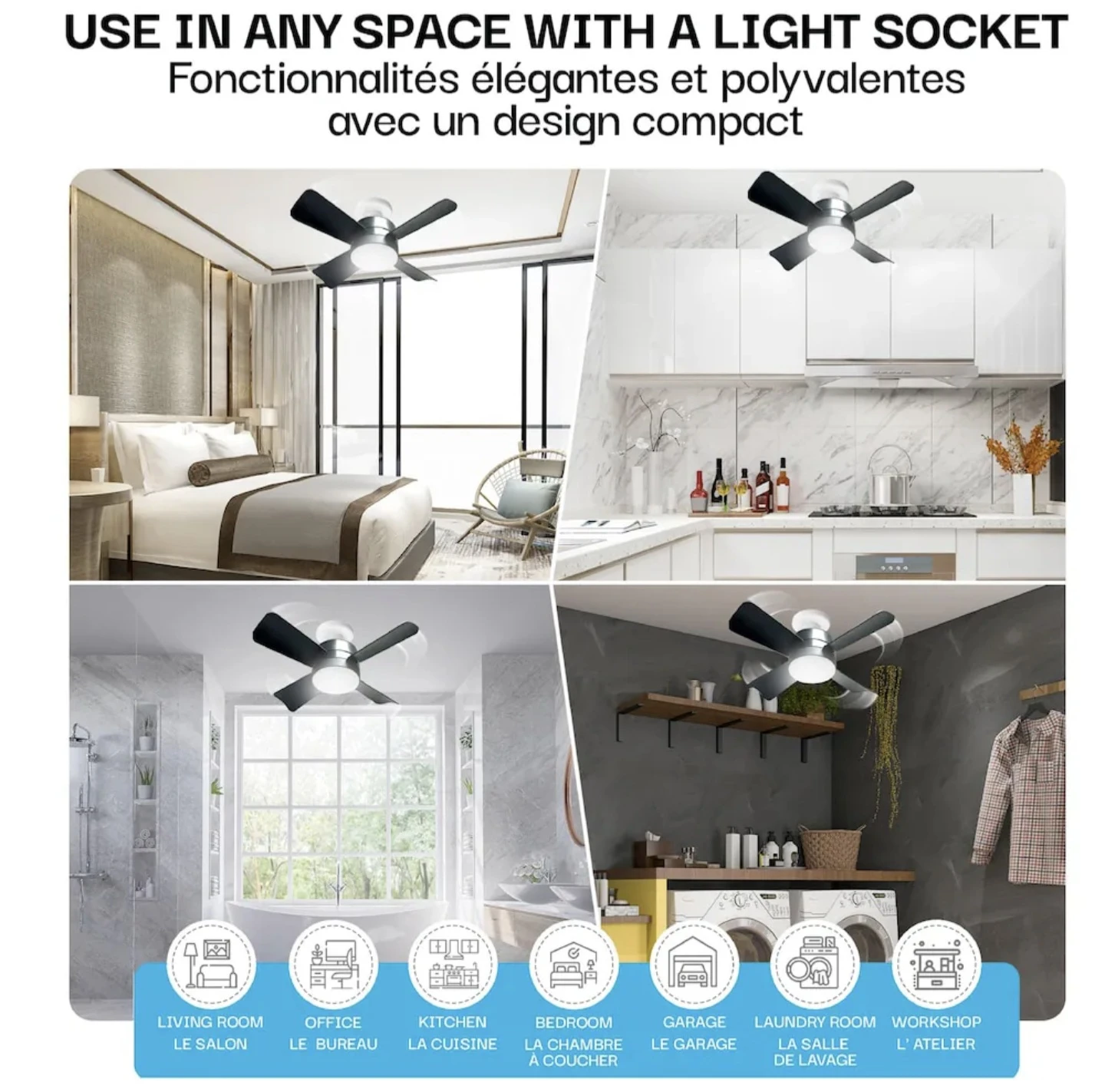 Bell + Howell 29W Black Socket Fan Light with Remote - photo 3