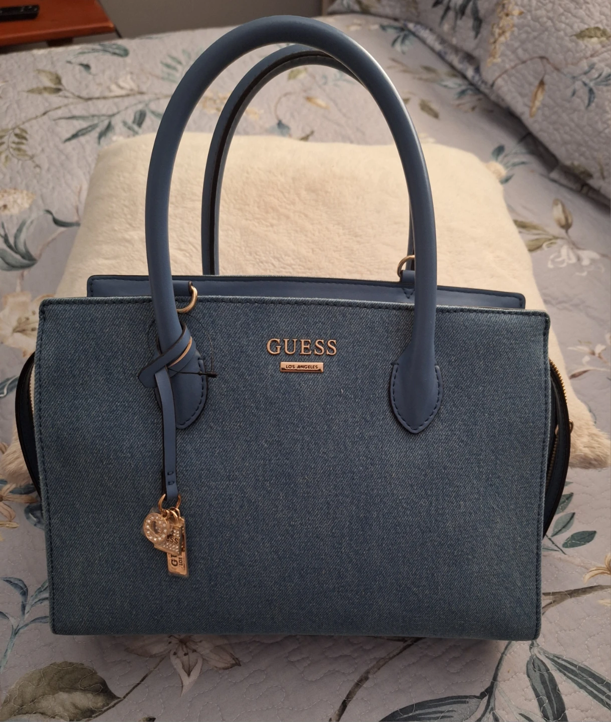 Guess Blue Denim Tote Bag with Charm