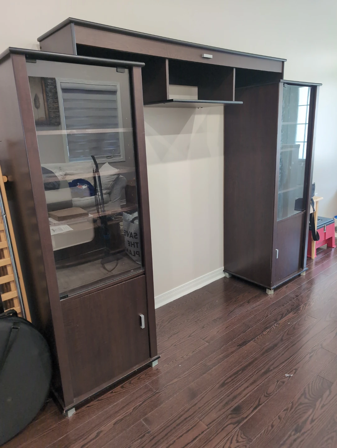 Dark Wood Entertainment Unit with Glass Display Cabinets - photo 2