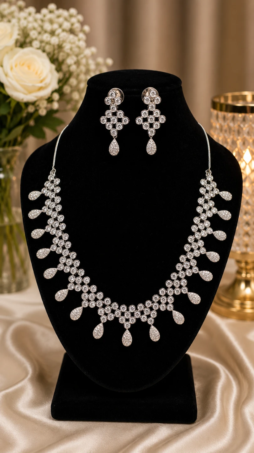 Rhinestone Necklace and Earring Set