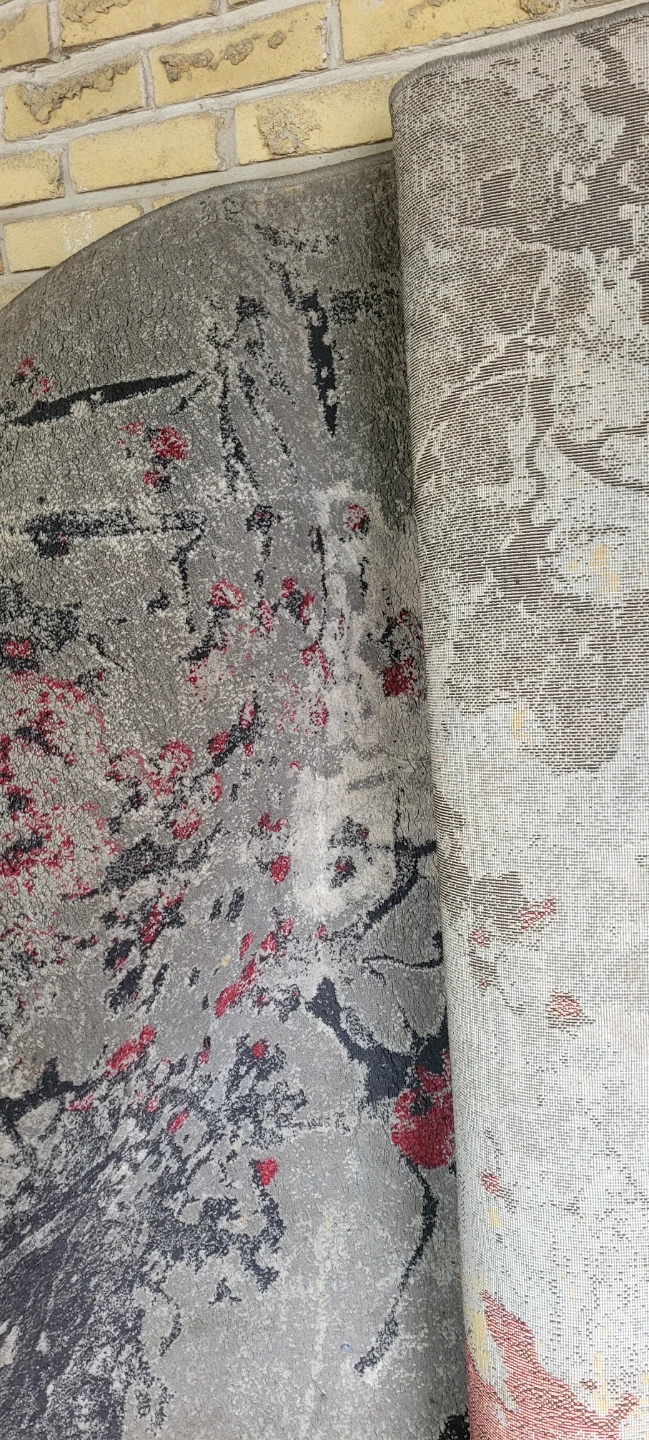 Grey Area Rug with Red Accents
