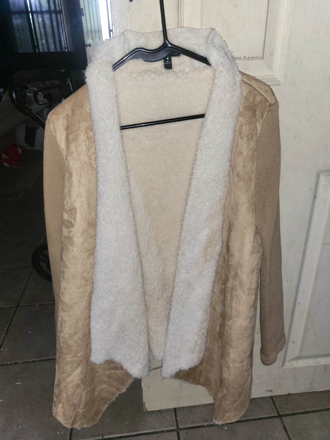 Tan Suede and Knit Cardigan