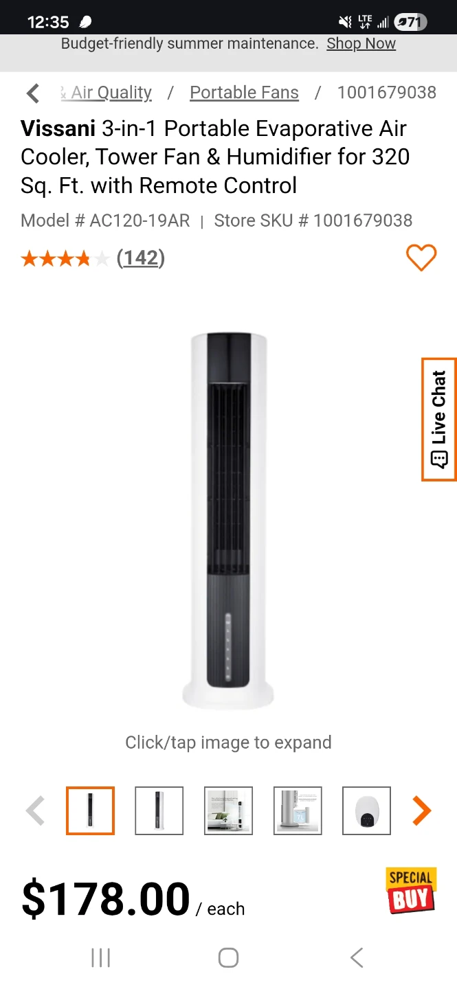 Portable Evaporative Air Cooler, Tower Fan & Humidifier