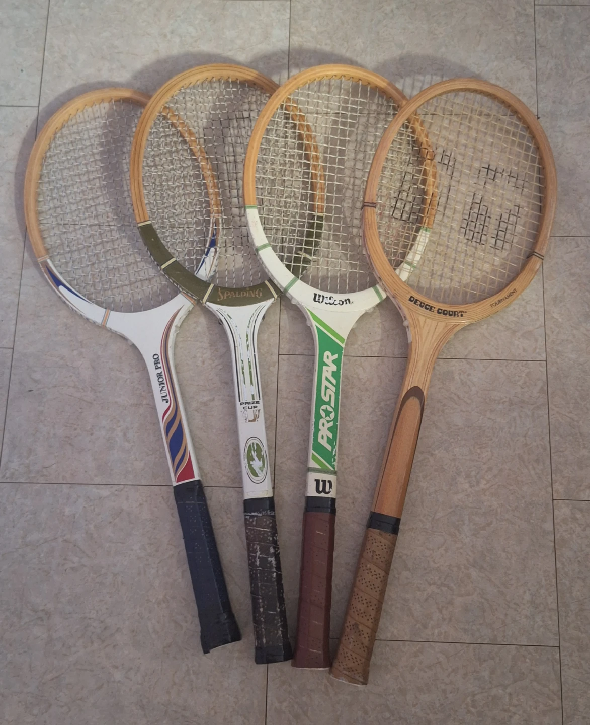 Set of 4 Vintage Tennis Racquets - Spalding, Wilson, Deuce Court