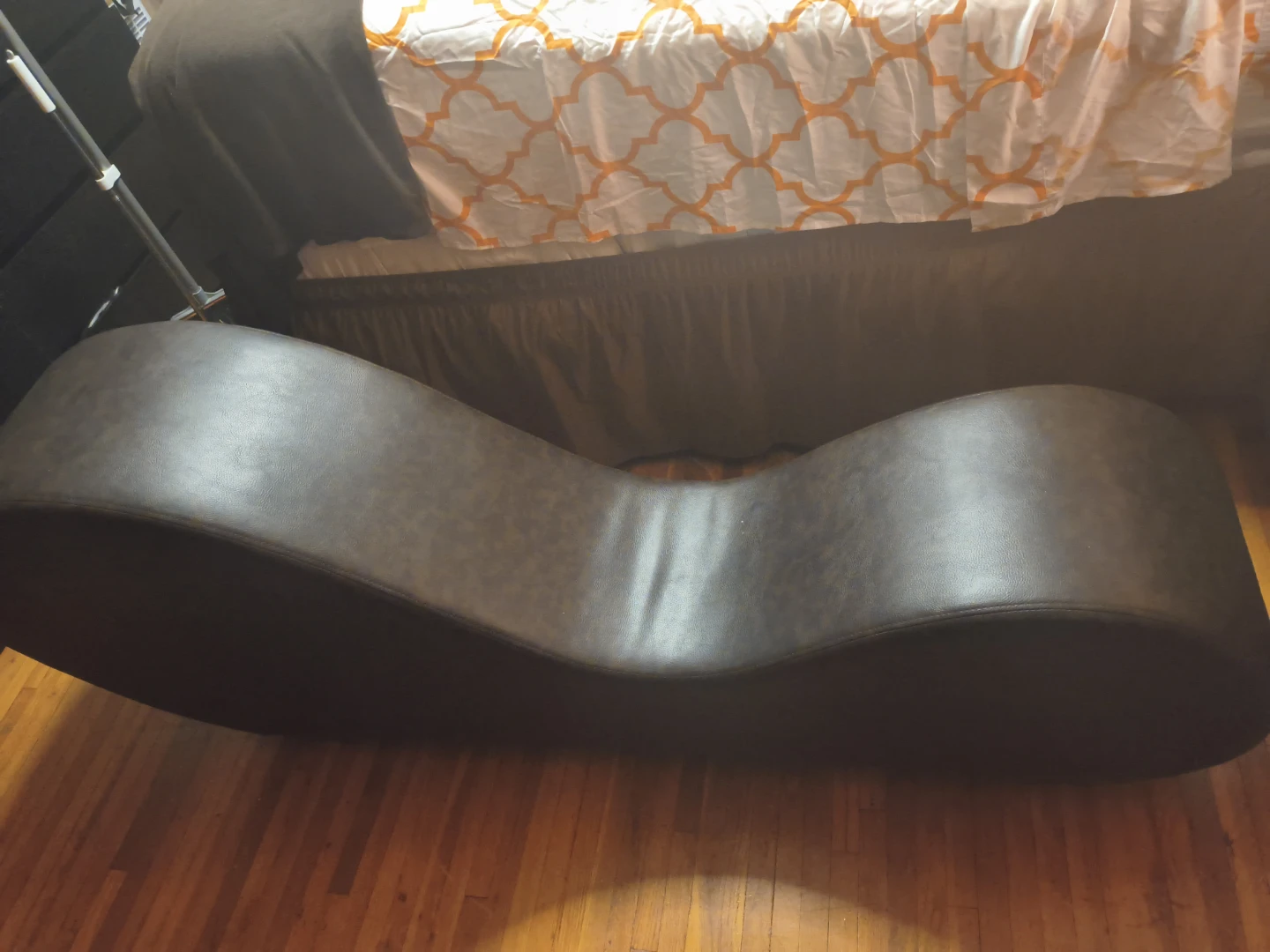 Curved Chaise Lounge Couch - Brown Faux Leather