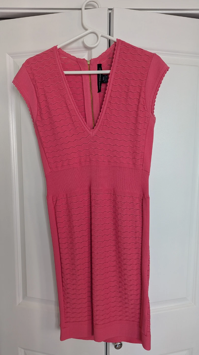 French Connection Pink Knit V-Neck Dress