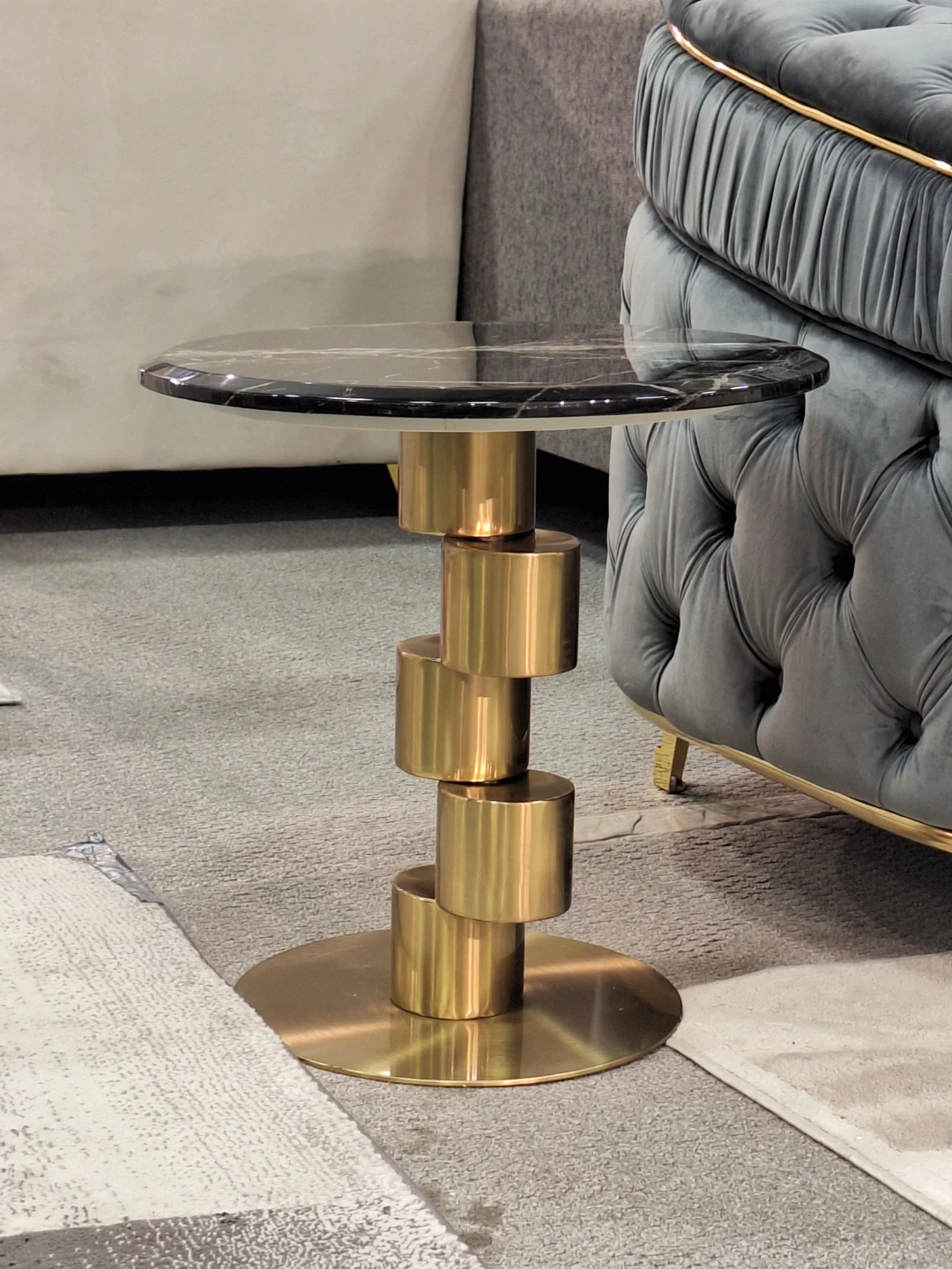 Marble Top Side Table with Gold Base