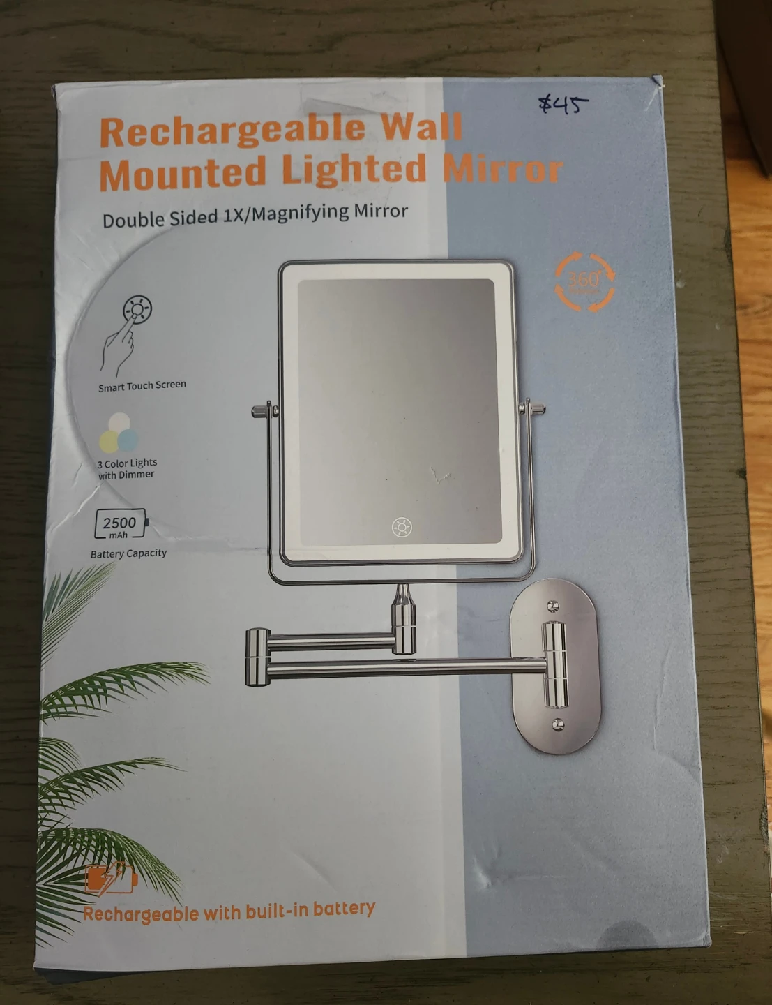 Rechargeable wall mounted lighted mirror  open Box New