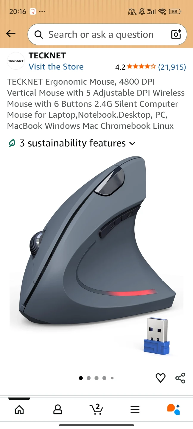 TECKNET Ergonomic Vertical Wireless Mouse