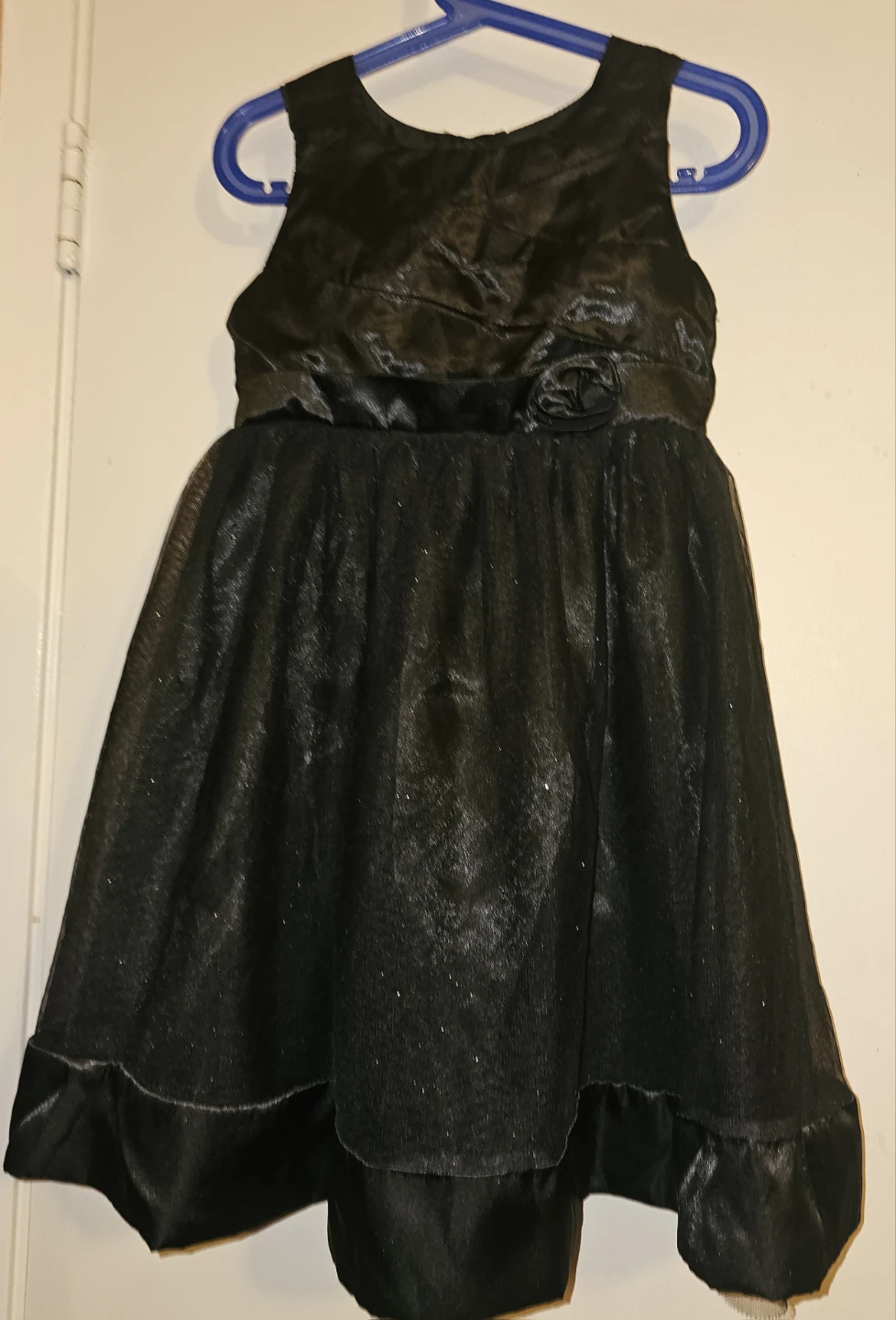 Black Sparkly Tulle Dress with Rosette Detail.