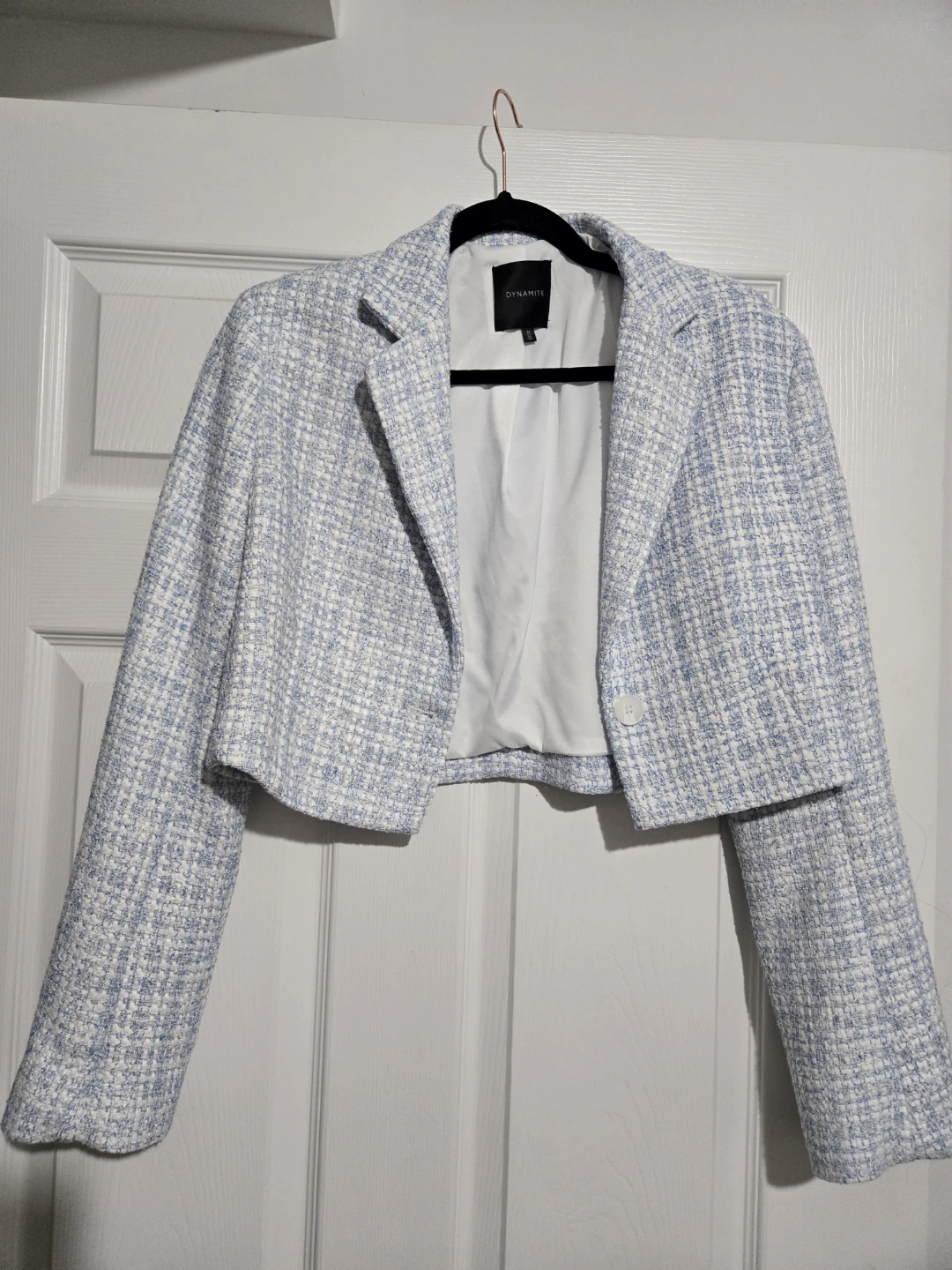 Dynamite Tweed Blazer and Skirt Set - Light Blue - photo 3