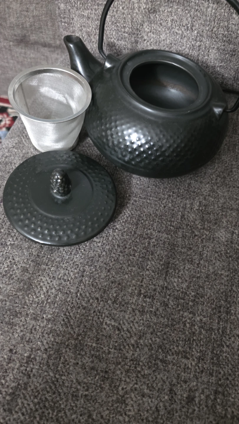 Black Textured Cast Iron Teapot with Infuser - photo 3
