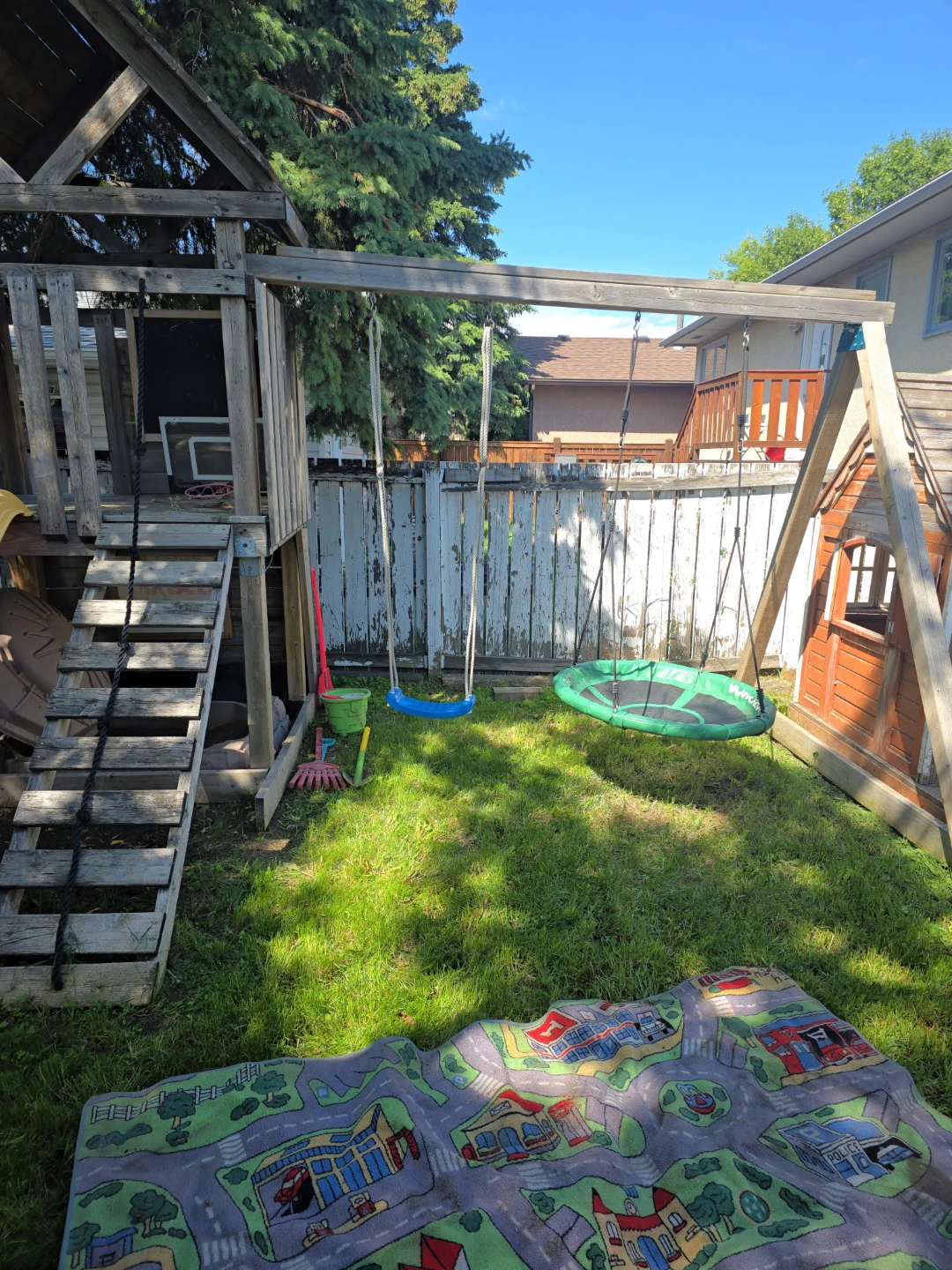 Wooden Playground with Swings and Slide