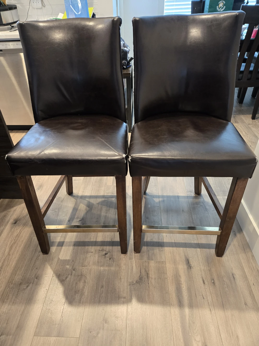 Set of 2 Brown Faux Leather Bar Stools