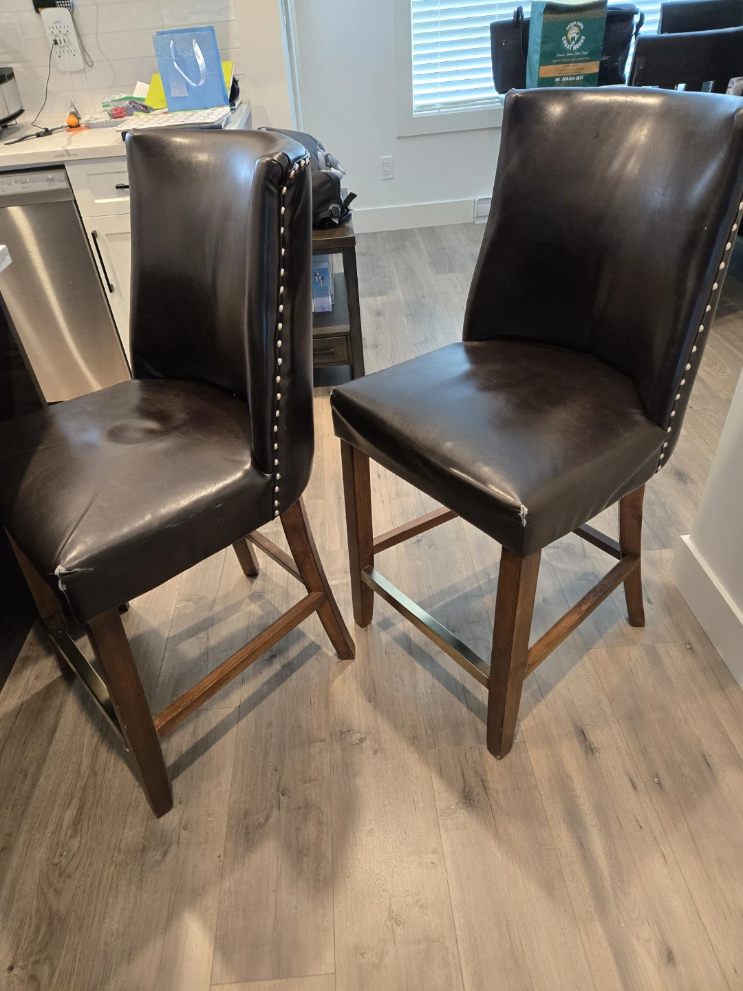 Set of 2 Brown Faux Leather Bar Stools - photo 3