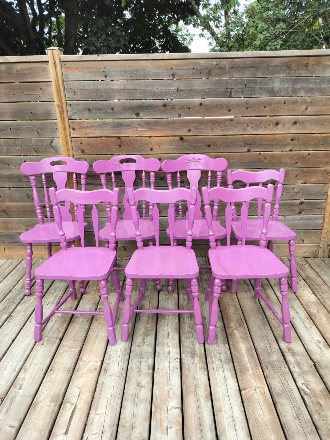 Set of 5 Purple Wooden Dining Chairs. 20 each