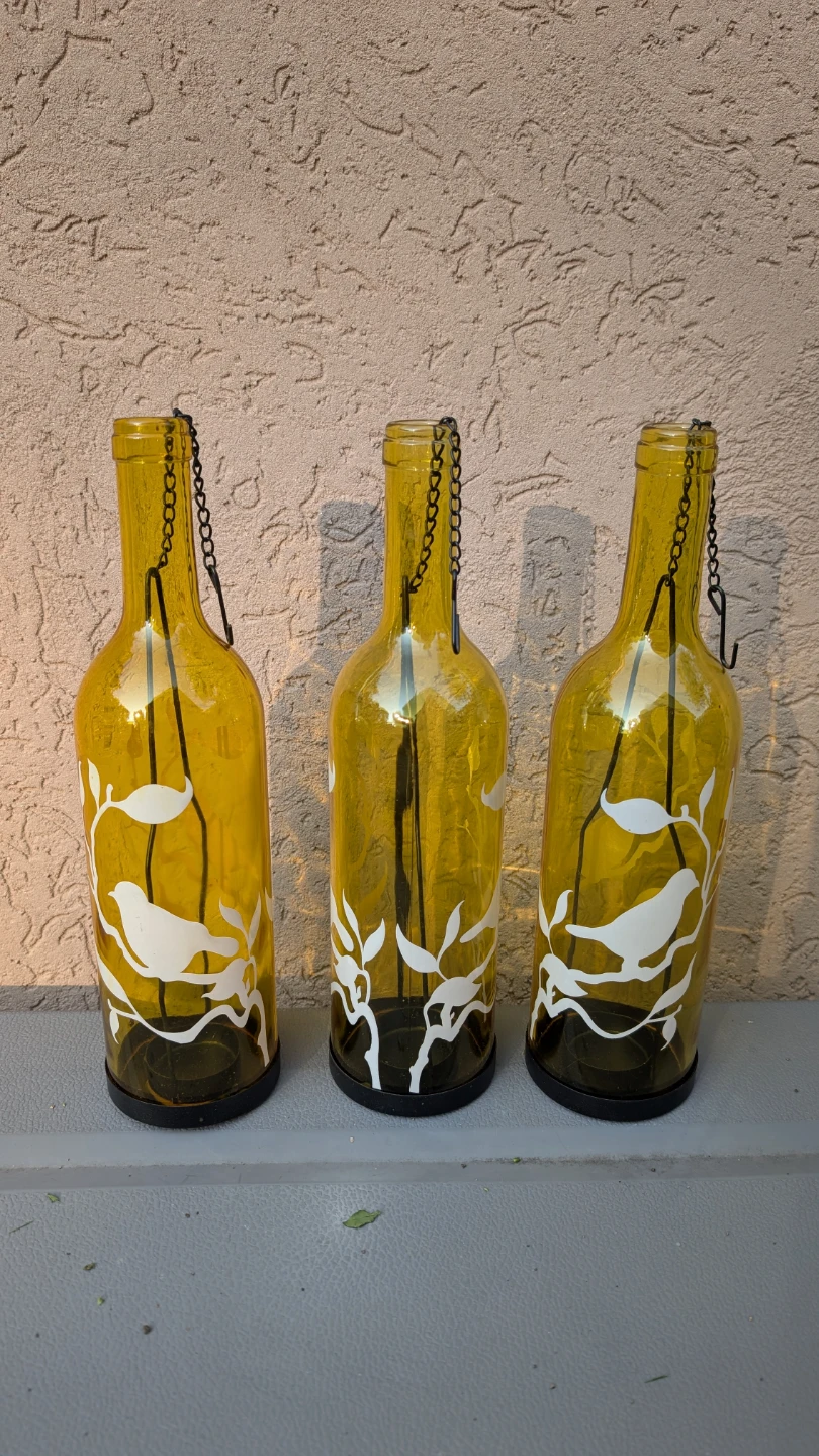 Yellow Glass Bottle Lanterns Set