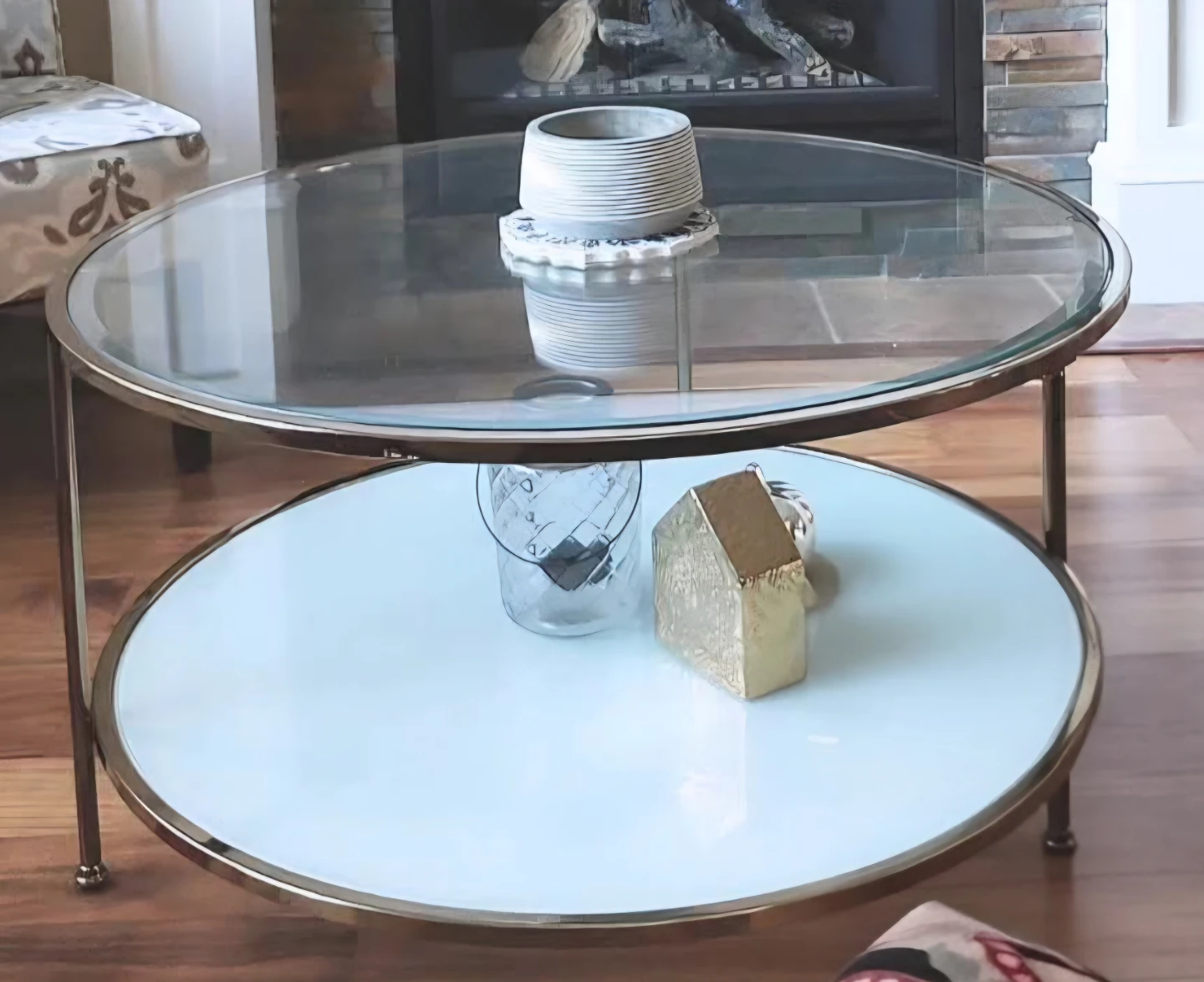 Two-Tier Round Coffee Table with Glass Top