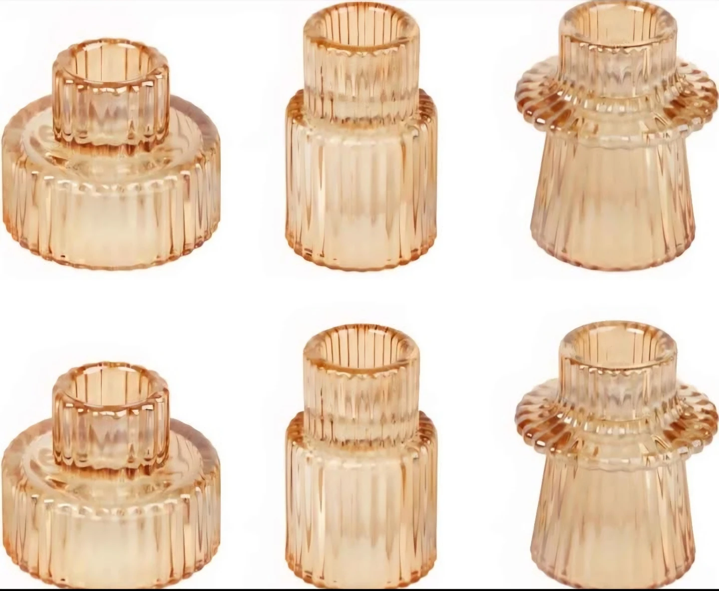 Set of 6 Amber Glass Candle Holders