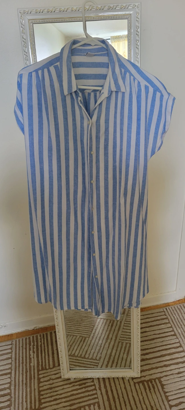 Blue and White Striped Button-Up Shirt Dress - photo 2