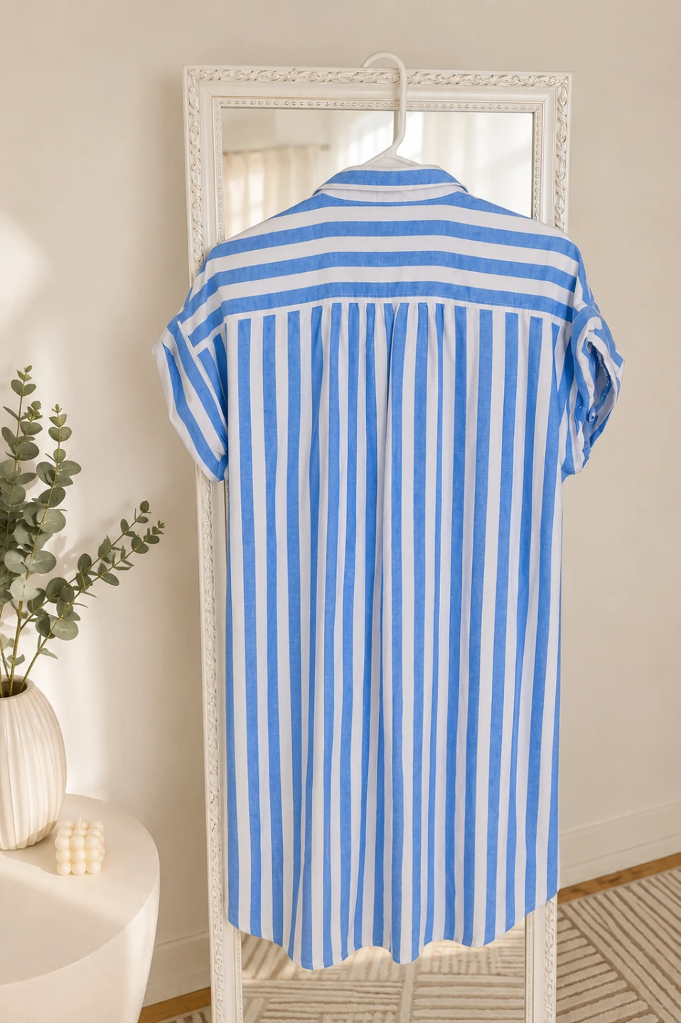 Blue and White Striped Button-Up Shirt Dress - photo 2
