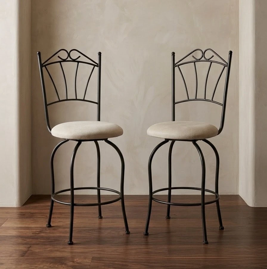 Set of 2 Wrought Iron Swivel Counter Stools – 24.5" Seat Height