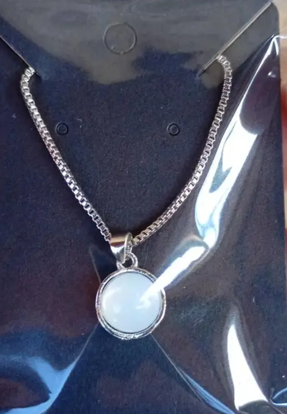 Silver Chain Necklace with White Pendant