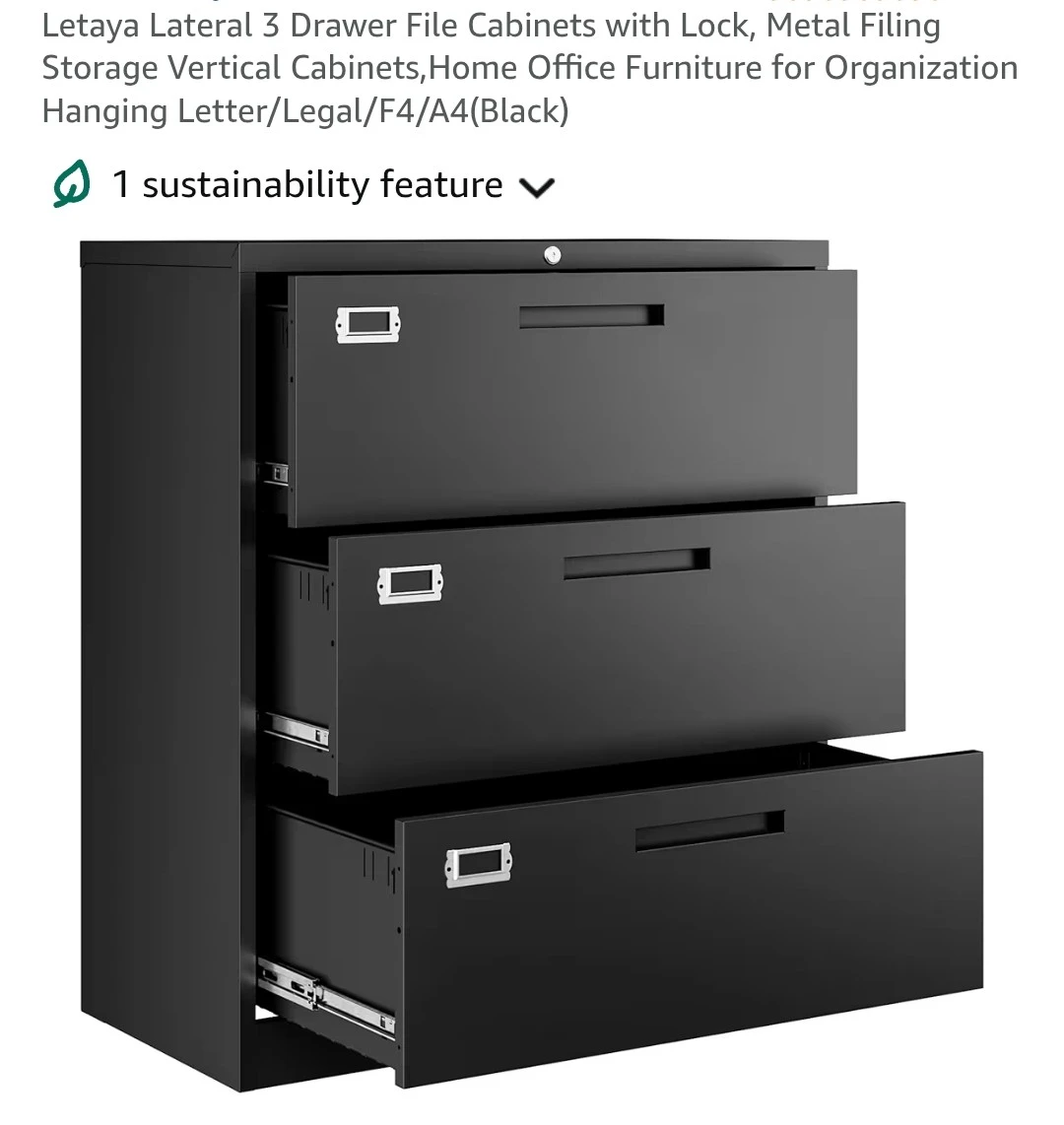 Letaya 3 Drawer File Cabinet - Black