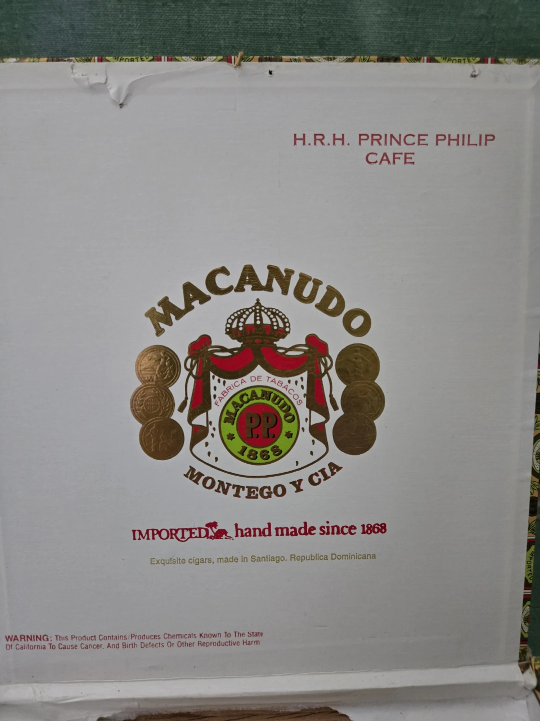 Vintage Macanudo H.R.H. Prince Philip Cafe Empty Cigar Box - photo 5