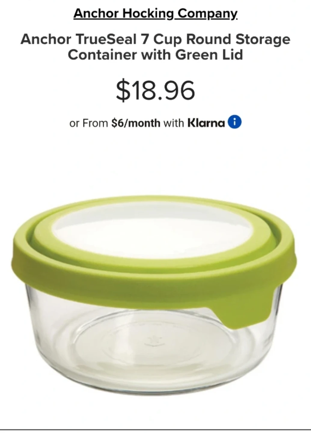 Anchor TrueSeal 7 Cup Round Storage Container with Green Lid
