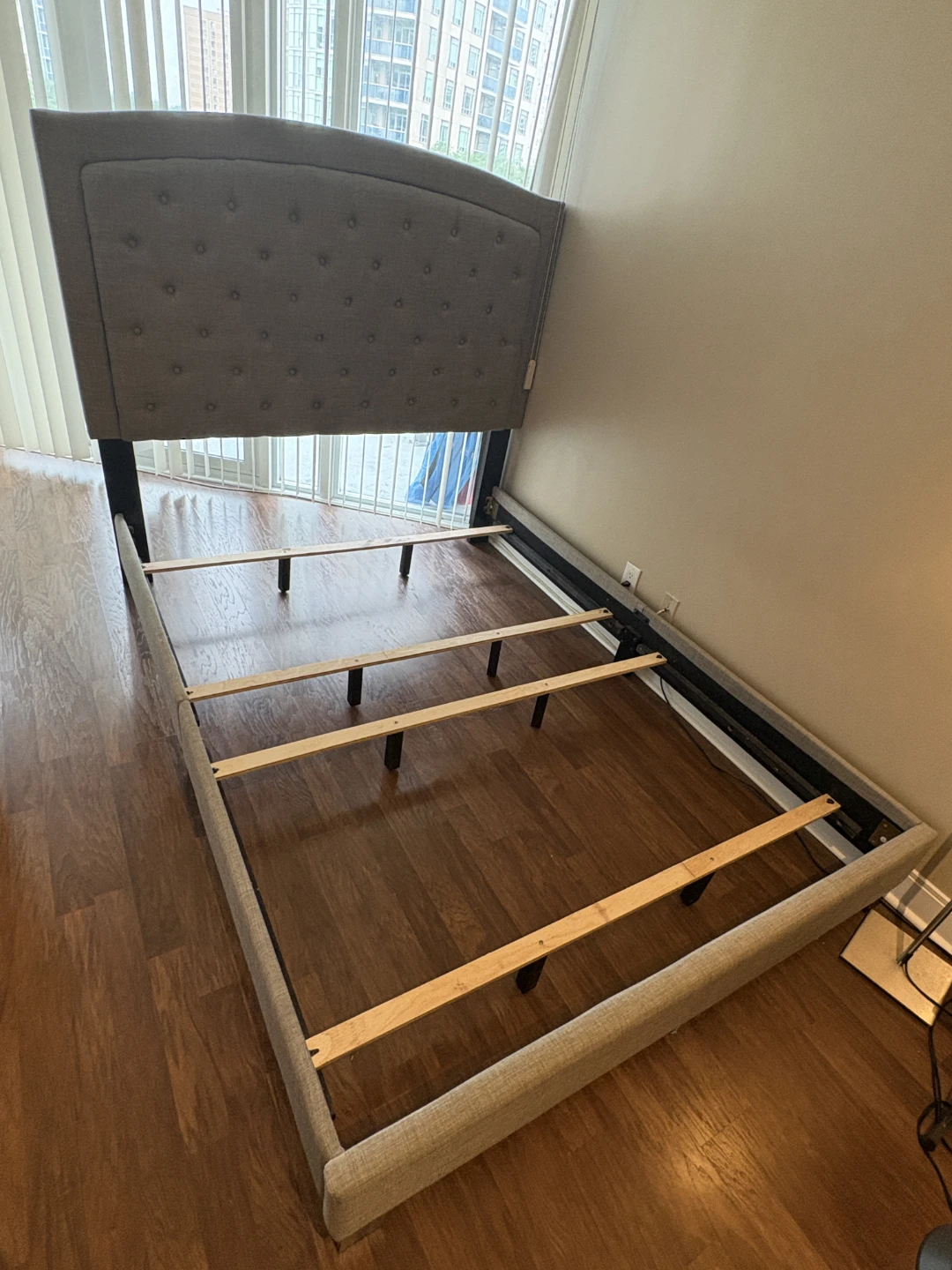 Grey Upholstered Tufted Headboard Bed Frame - photo 5