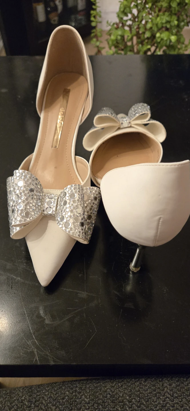 Dolcis White D'Orsay Heels with Rhinestone Bows - photo 3