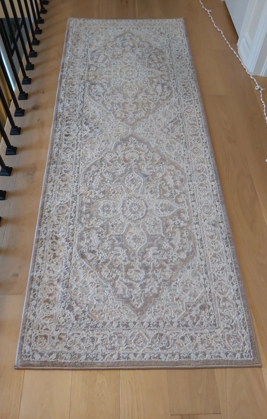 Runner Rug - Beige and Grey Medallion Pattern