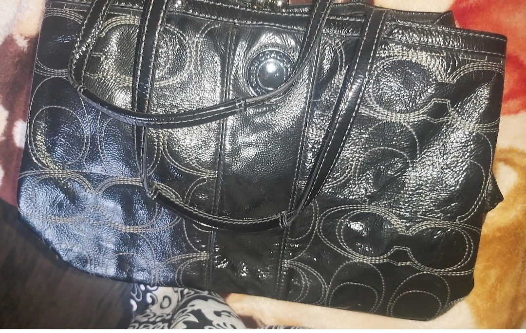 Coach Black Patent Leather Signature Tote Bag