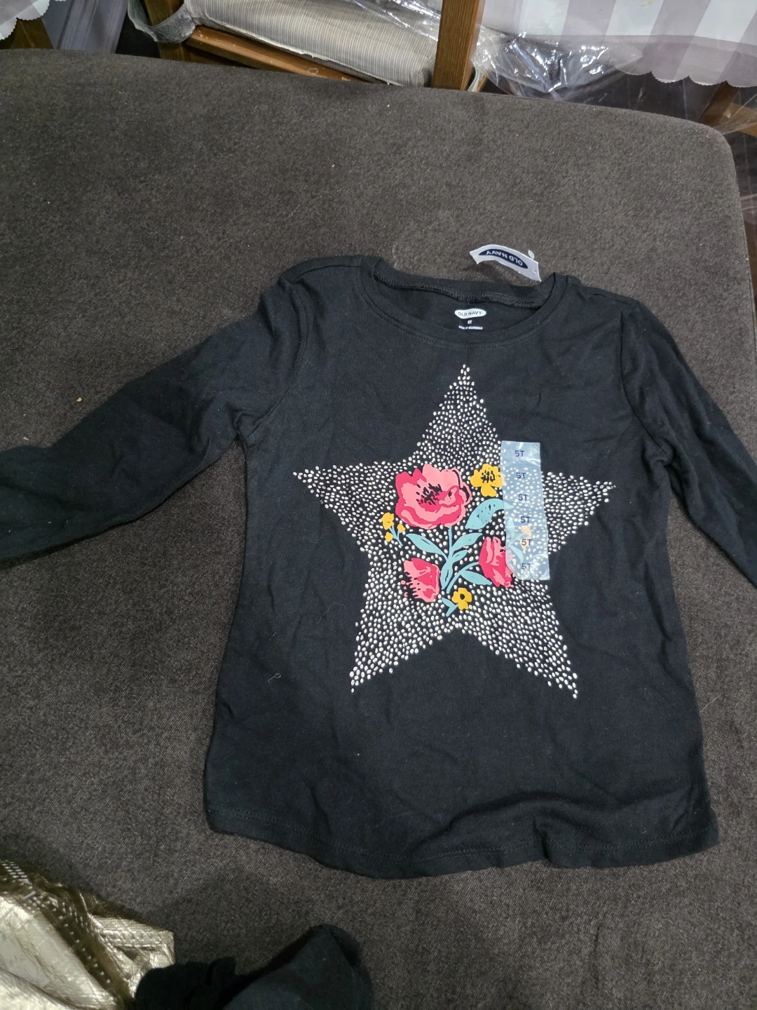 Old Navy Girls Black Star Floral Long Sleeve Shirt