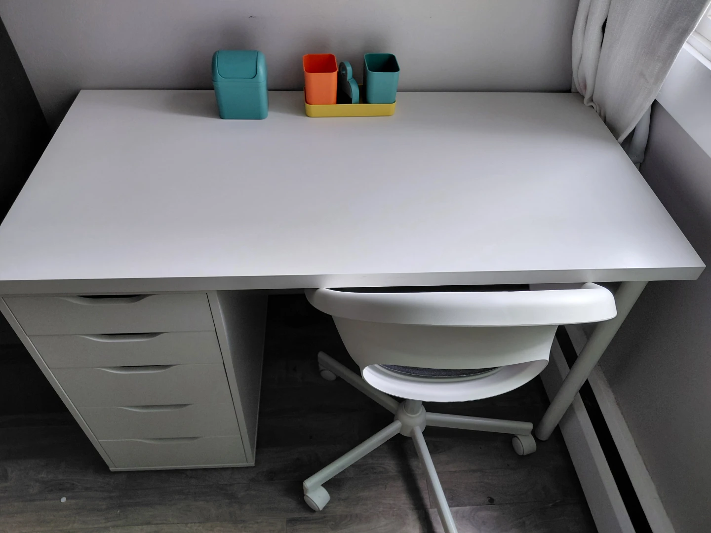White IKEA Desk and Chair with Drawer Unit - photo 2