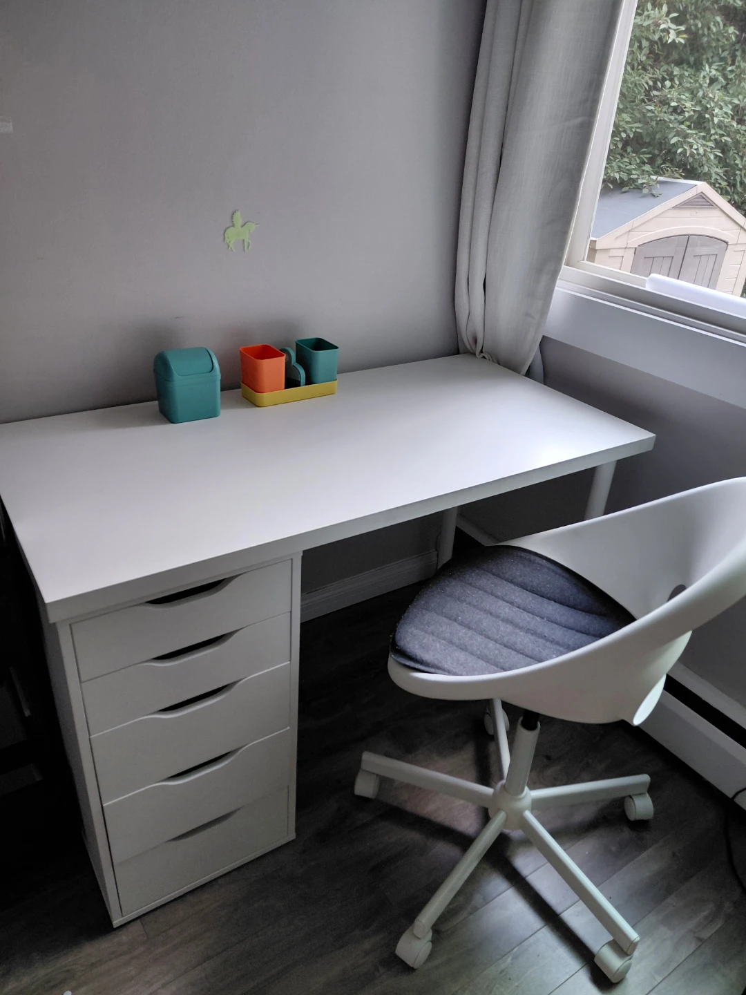White IKEA Desk and Chair with Drawer Unit - photo 3