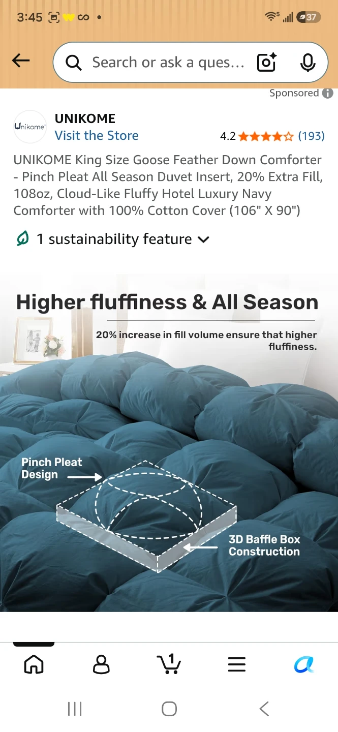 UNIKOME King Size Goose Feather Down Comforter - photo 2