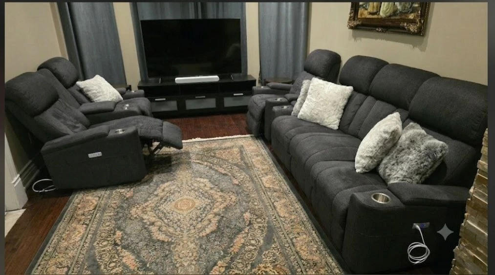 URGENT SELL, Grey Reclining Sofa Set – Very Comfortable, OBO