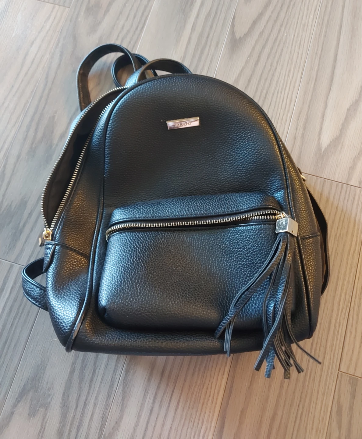 Black Faux Leather Backpack