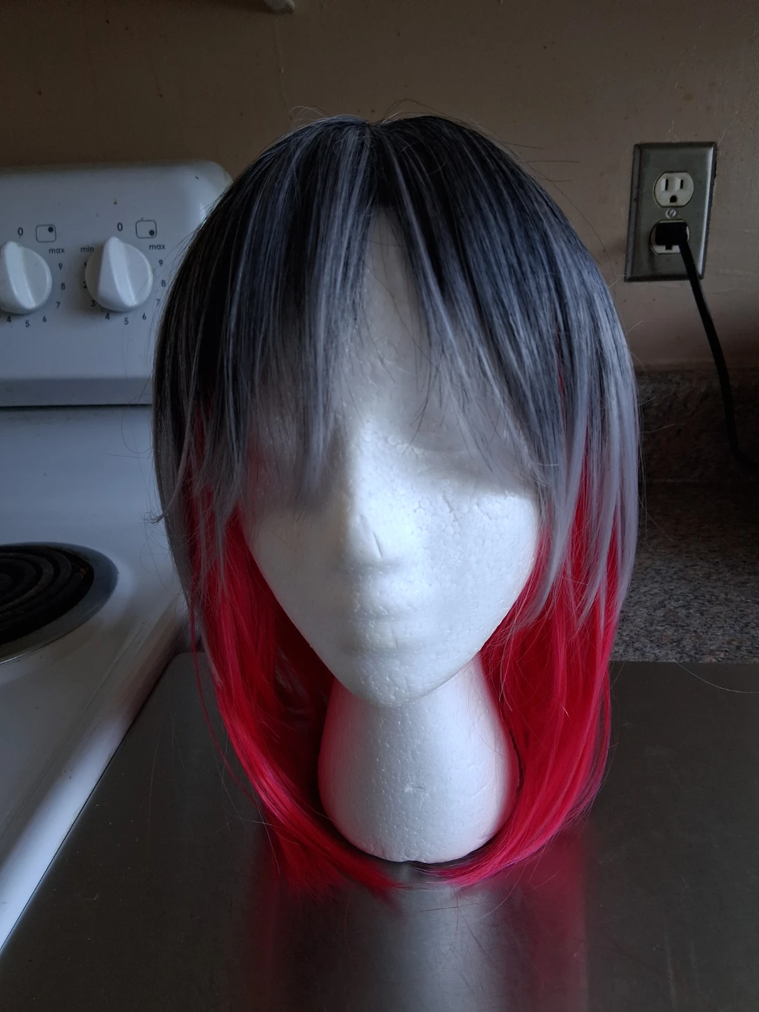 Shoulder length bob wig- silver & red