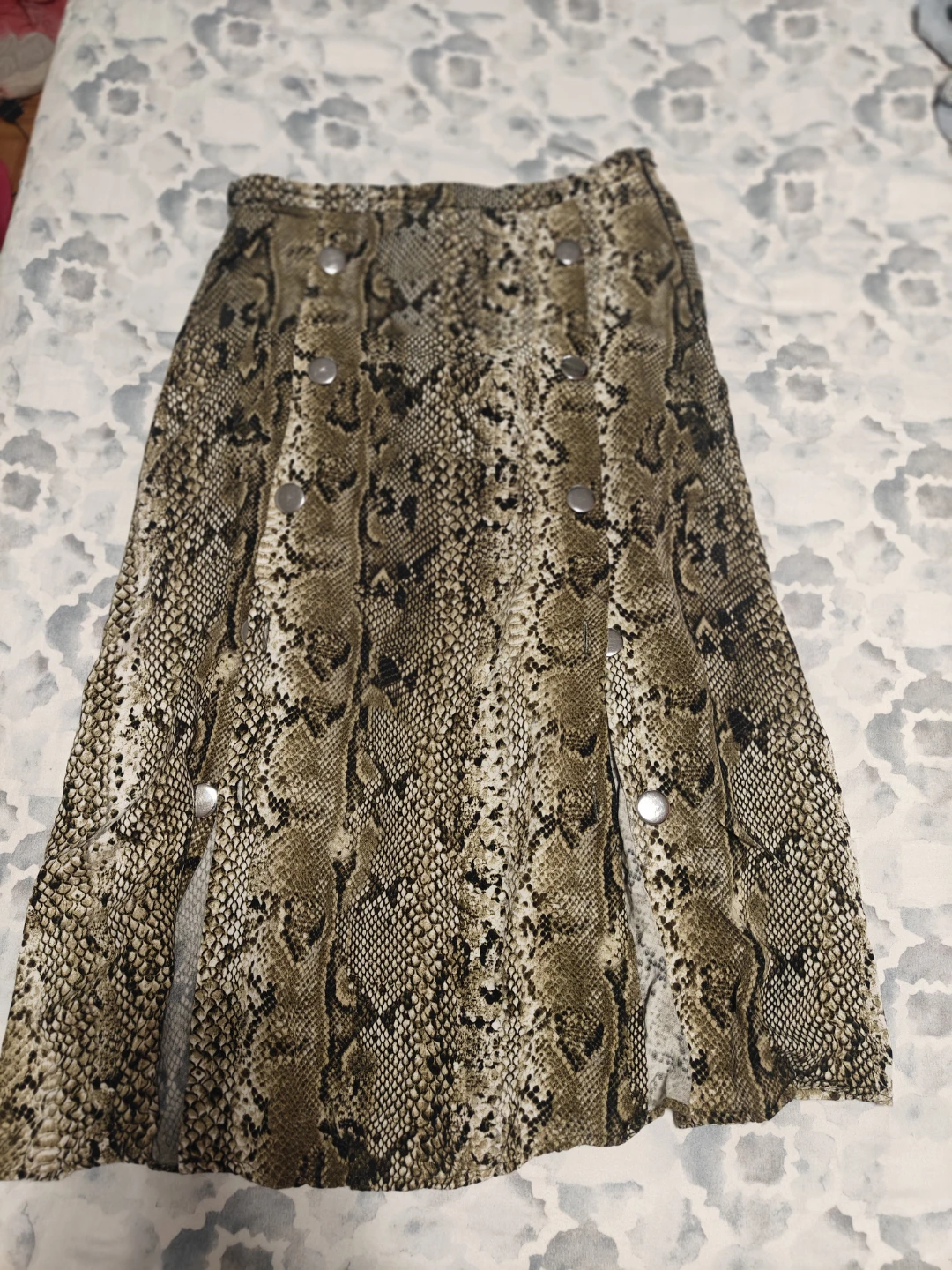 Snake Print Button Front Maxi Skirt