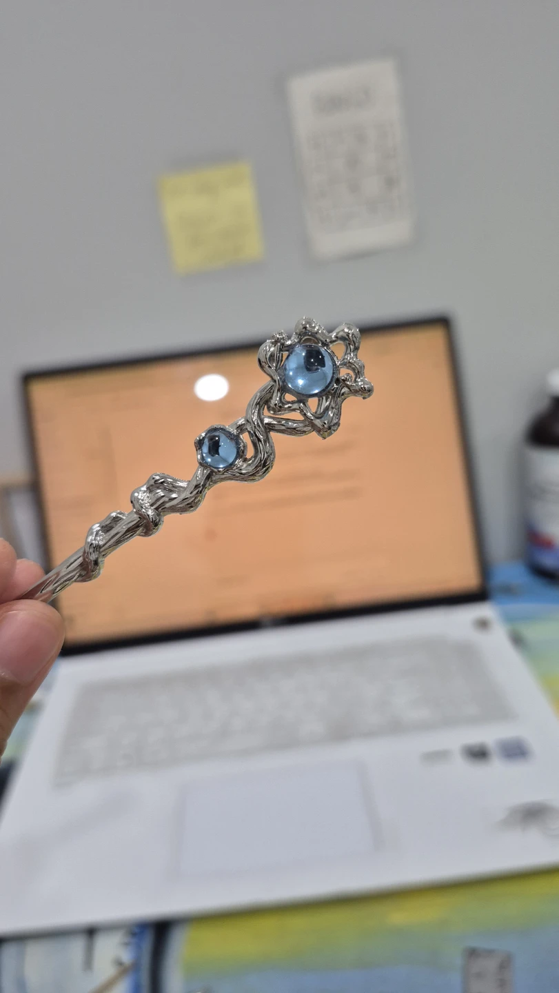 Blue pearl drop hair stick