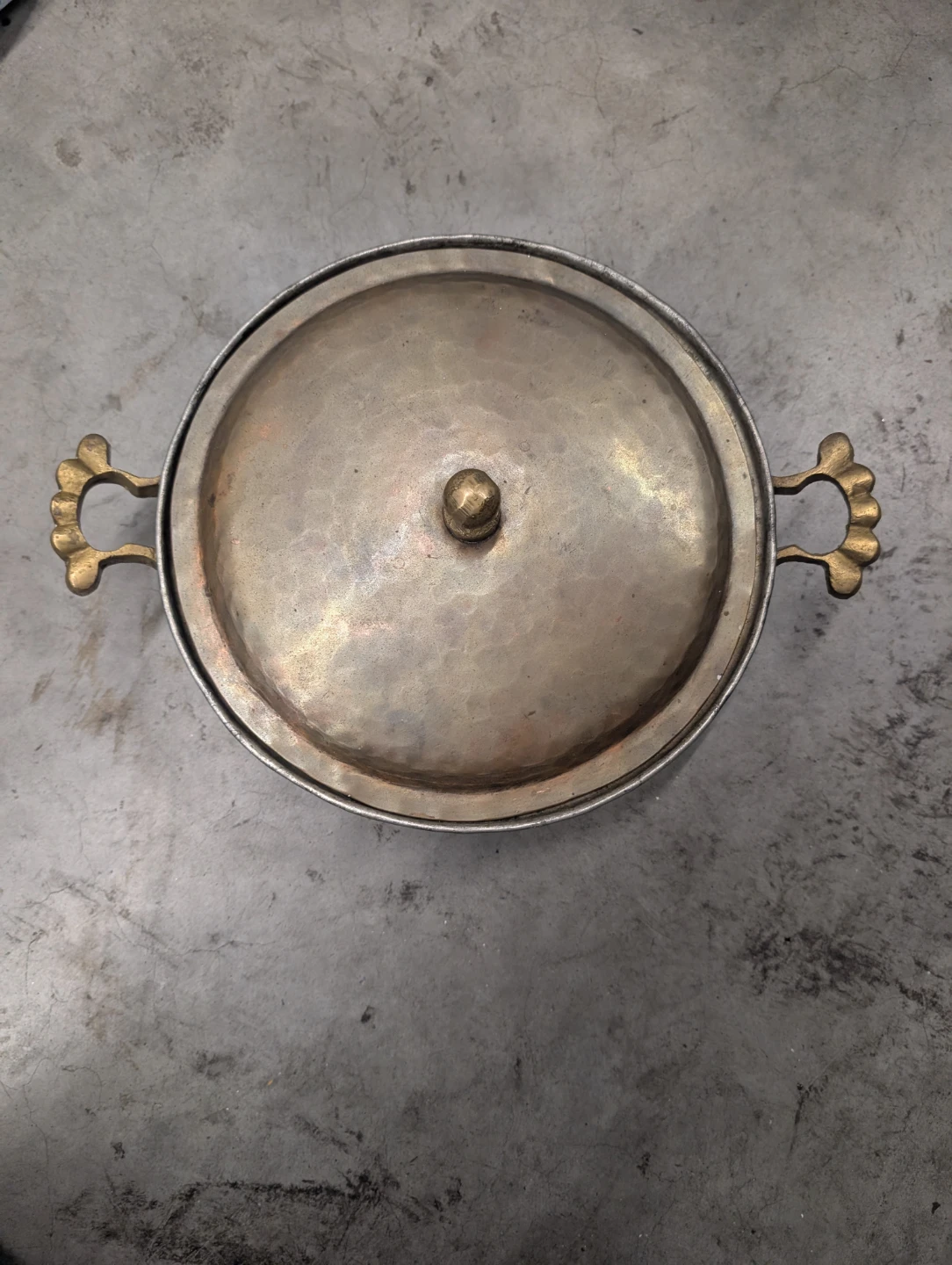 Hammered Metal Serving Dish with Lid Brass and Cooper