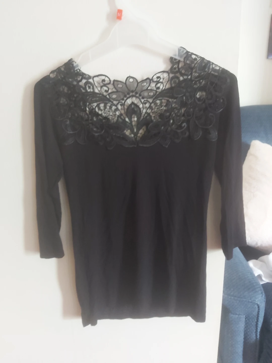 Black lace neckline long-sleeve top